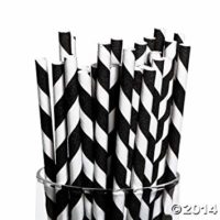 Fun Express Black Paper Striped Straws - 24 Pieces