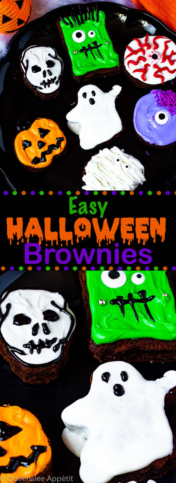 These Halloween Brownies are an easy, fun and festive treat. Serve these spooky sweets at a Halloween party, class party or wrap them up individually and hand out to friends and neighbours! 