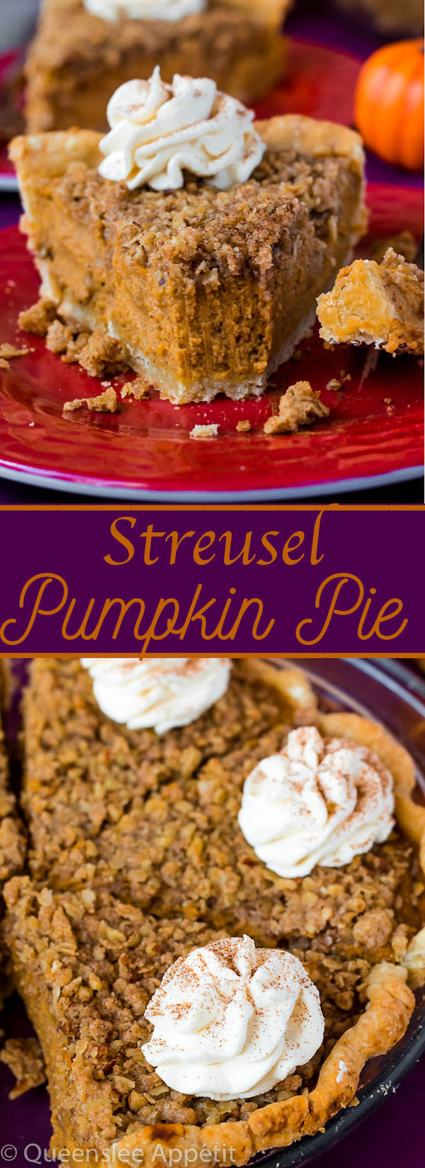 Introducing my new obsession: Streusel Pumpkin Pie! Smooth, rich and flavourful pumpkin filling sits inside a buttery, flakey homemade pie crust and is topped with a crunchy pecan streusel topping. This is the perfect dessert to serve for Thanksgiving!