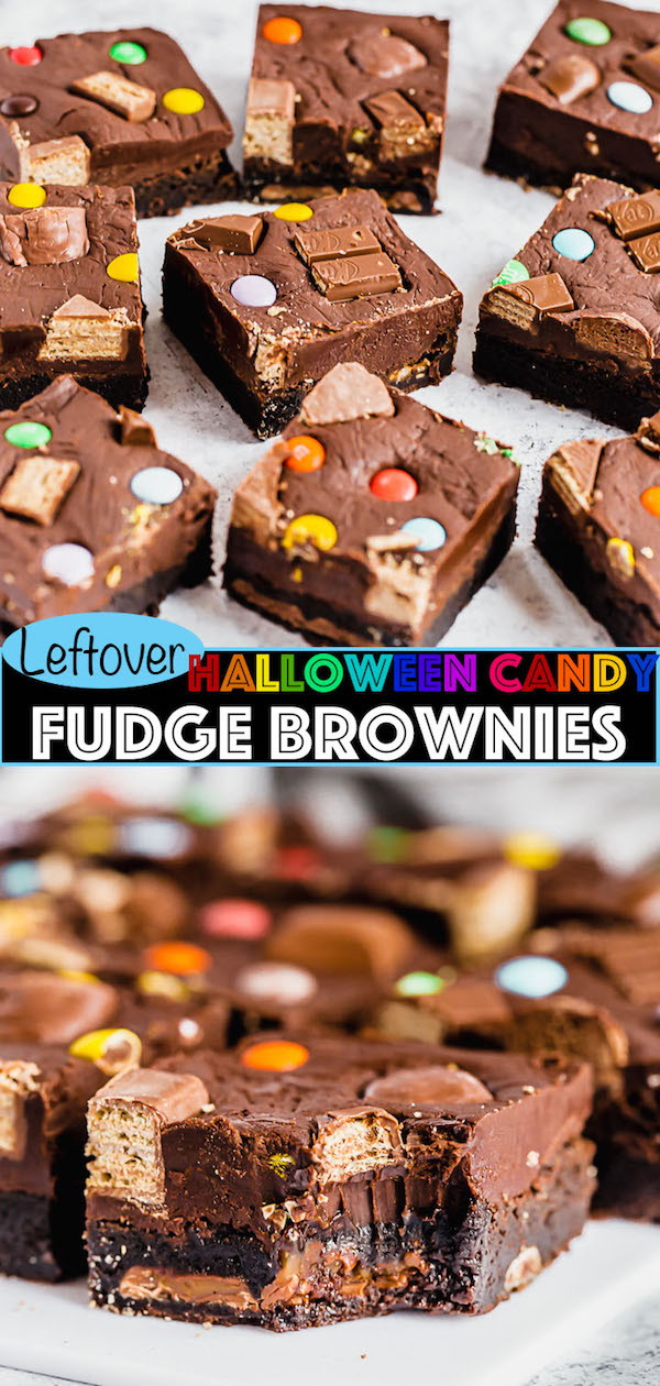 brownies topped with fudge and stuffed with halloween candy