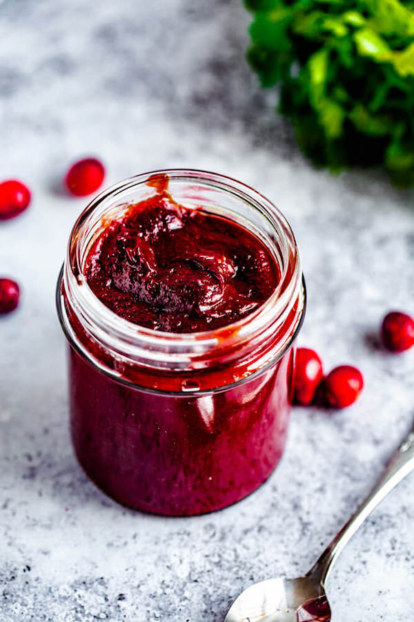 homemade cranberry bbq sauce in a jar