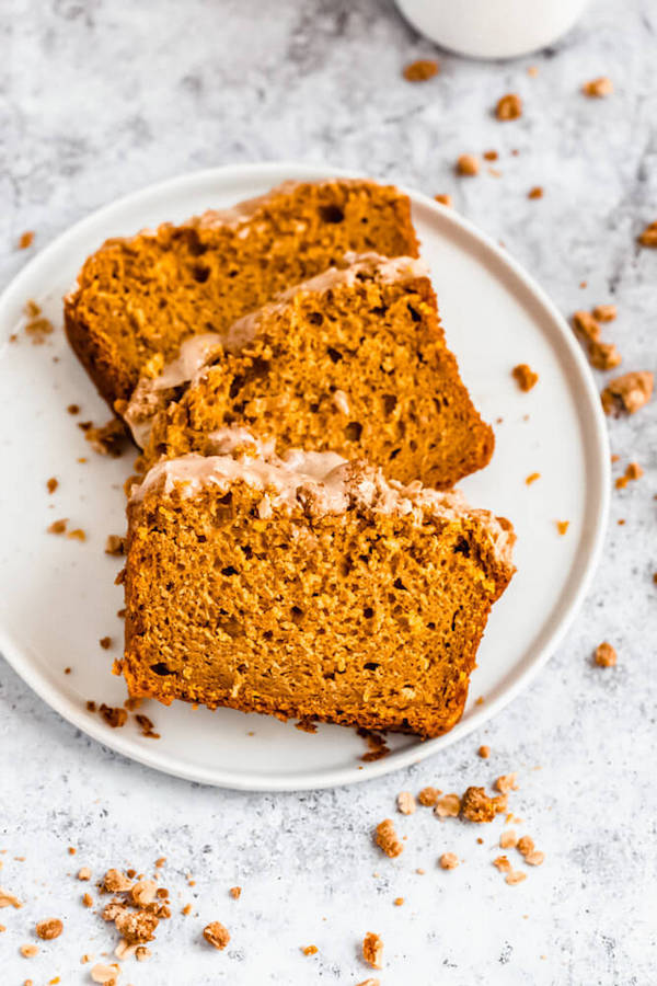 three slices of pumpkin bread on a plate