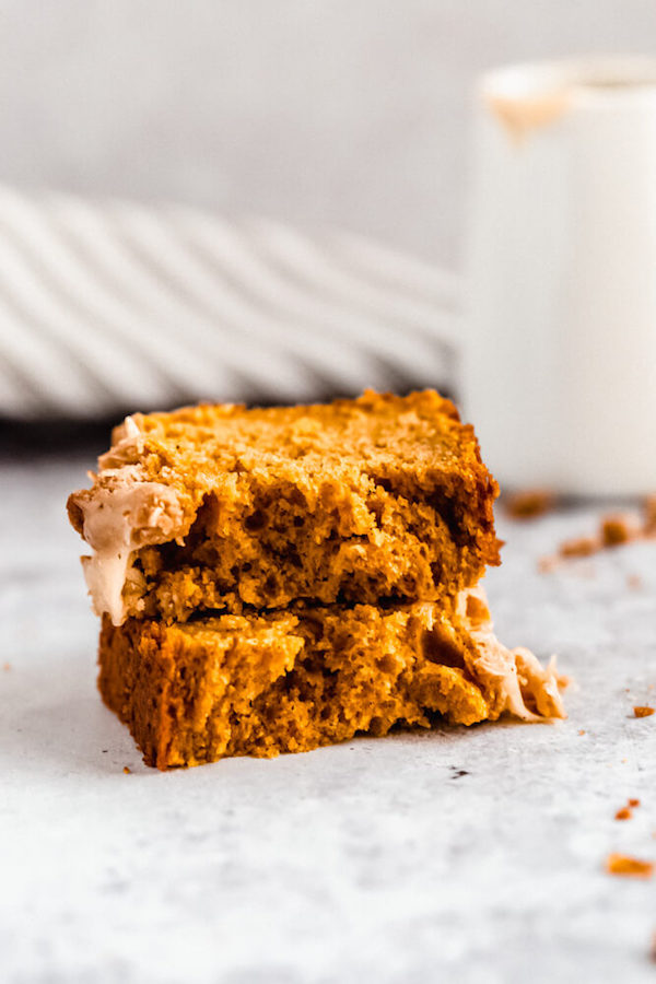 pumpkin bread cut in half