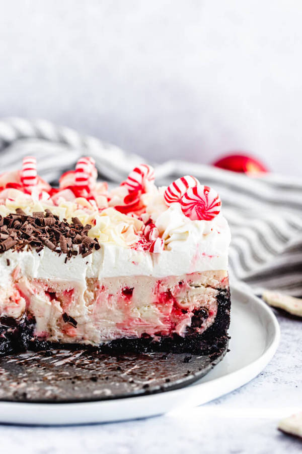 inside of candy cane white chocolate cheesecake