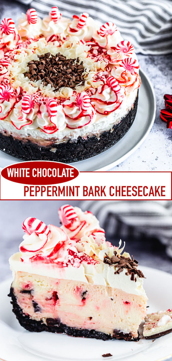 white chocolate candy cane cheesecake long Pinterest image