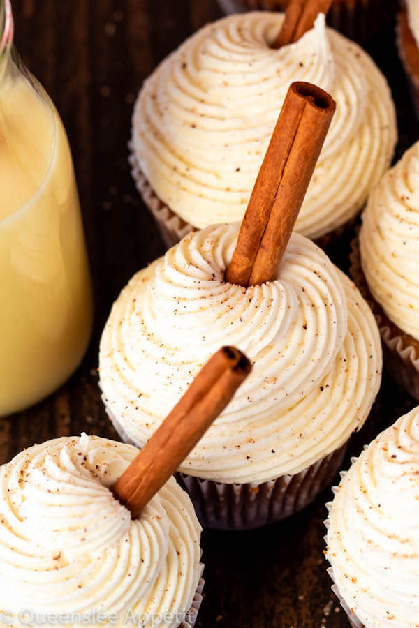 Eggnog Cupcakes with Eggnog Buttercream Recipe Queenslee Appétit
