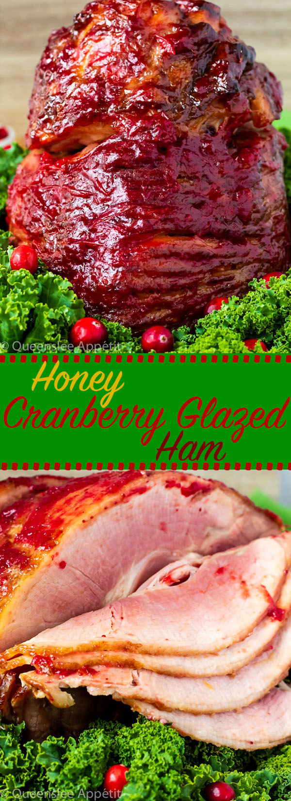 This Honey Cranberry Glazed Ham is super juicy! Coated in a sweet and tangy glaze made with honey, fresh cranberries and more spices and flavours that add an extra zing — this is the perfect centrepiece for your Christmas dinner table!   