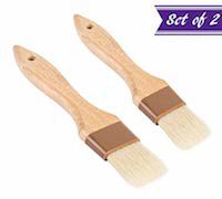 Set of 2 Pastry Brushes, 1-Inch and 1 ½-Inch Width Natural Boar Bristle Pastry Brushes, Lacquered Hardwood Basting Brushes, Cooking / Baking Brushes