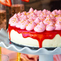 Strawberry Champagne Cheesecake with Champagne Cake Bottom