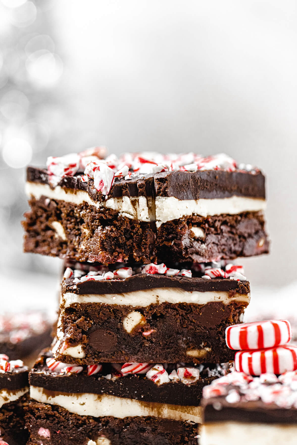 close up of a stack of brownies