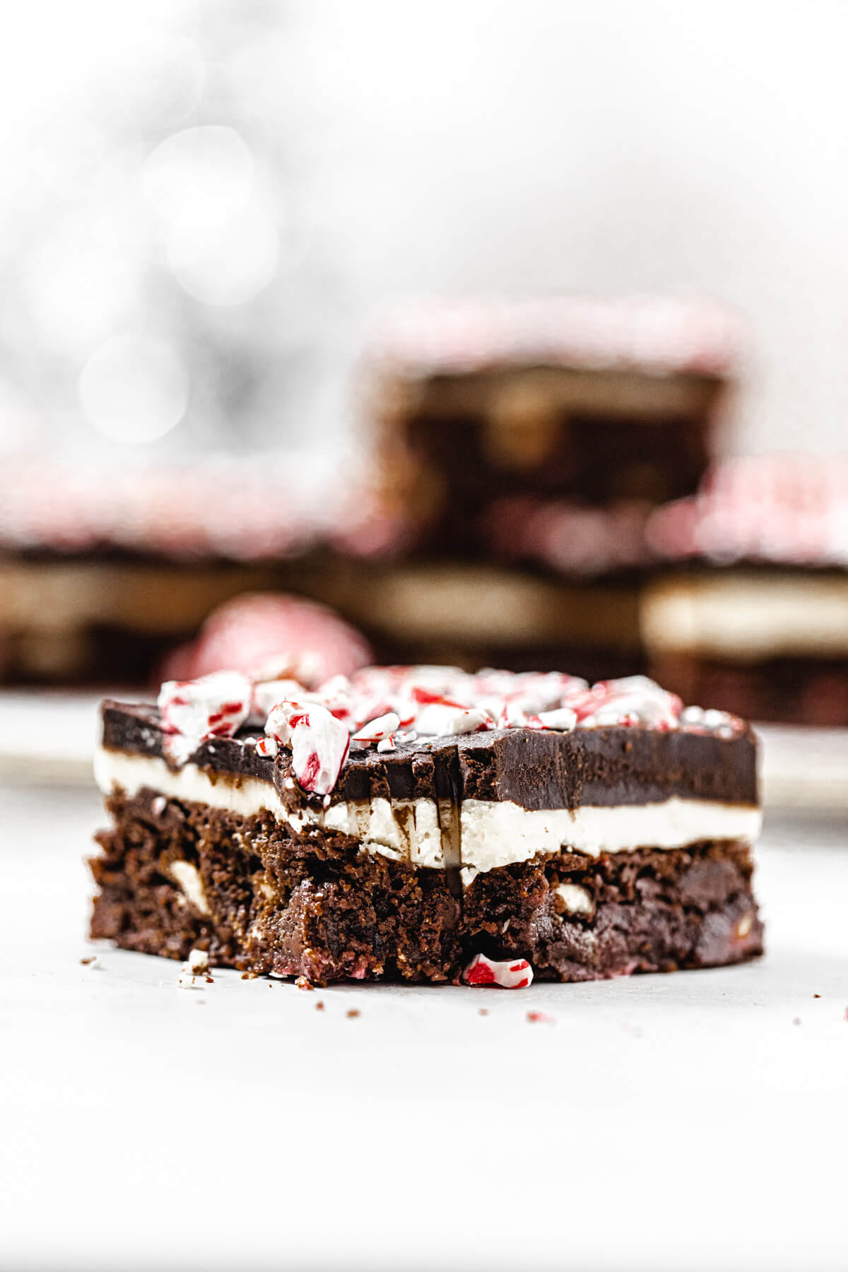 close up of brownie with a fork bite taken out of it