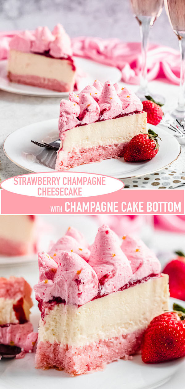 long pin image for champagne strawberry cheesecake