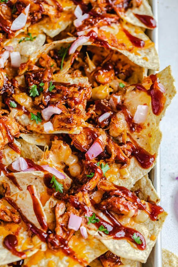 close up of chicken flavoured nachos