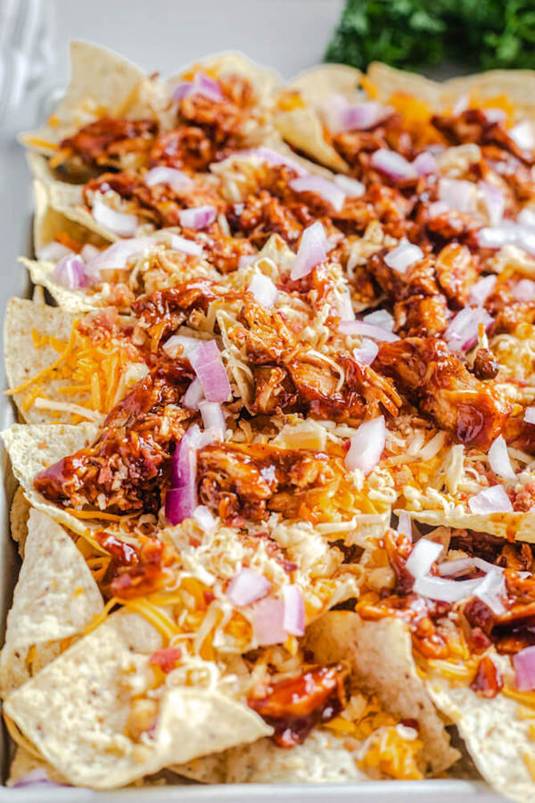 close up of unbaked nachos