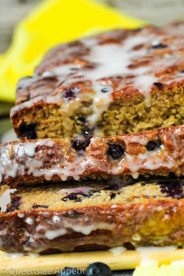 This Blueberry Banana Bread is soft, moist and fluffy and packed with fresh blueberries. Top it off with a sweet lemon glaze for a burst of citrus flavours!   