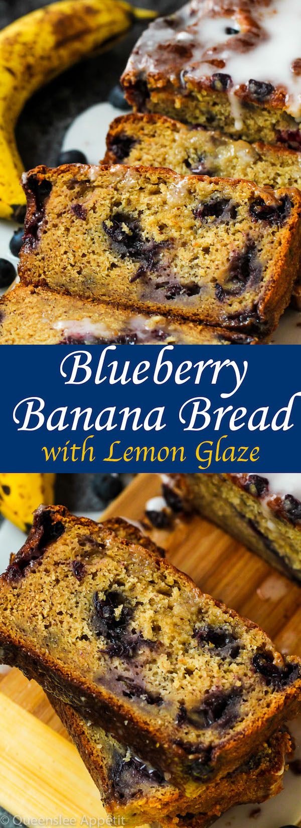 This Blueberry Banana Bread is soft, moist and fluffy and packed with fresh blueberries. Top it off with a sweet lemon glaze for a burst of citrus flavours!   