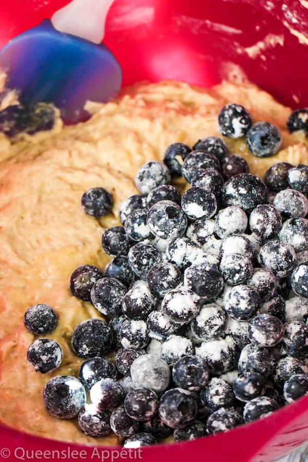 This Blueberry Banana Bread is soft, moist and fluffy and packed with fresh blueberries. Top it off with a sweet lemon glaze for a burst of citrus flavours!   