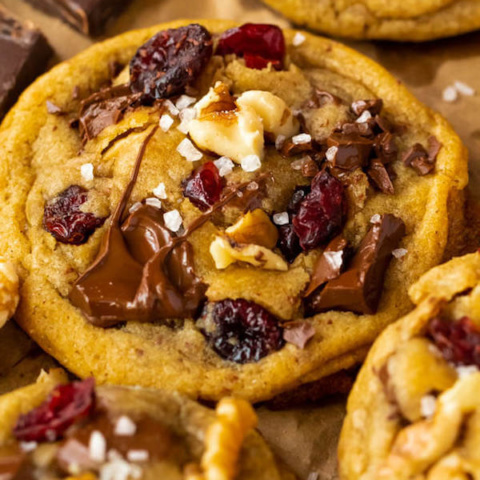 Salted Dark Chocolate Cranberry Walnut Cookies
