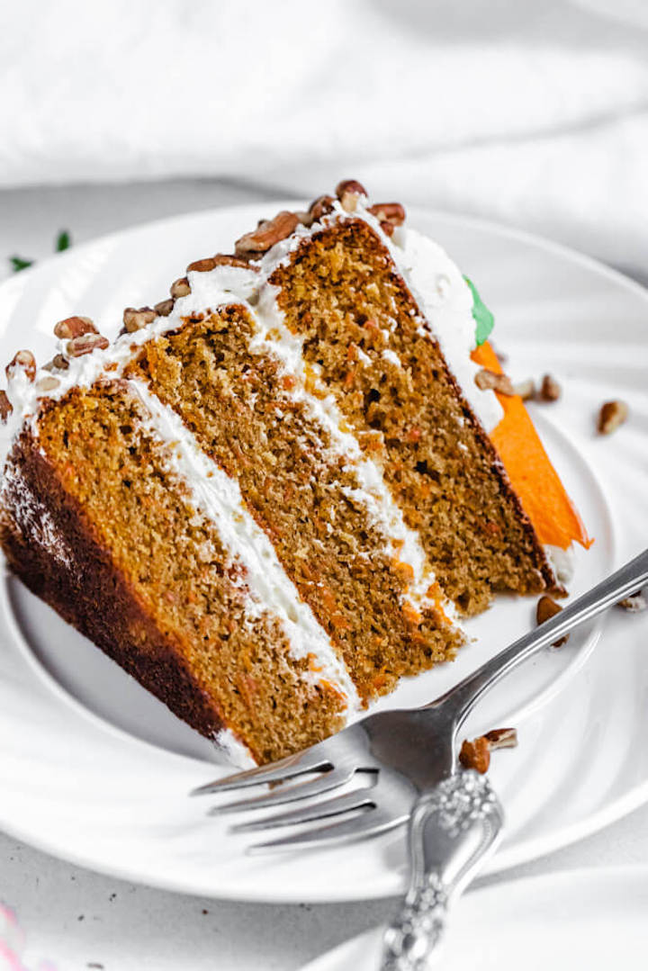 slice of cake on a white plate