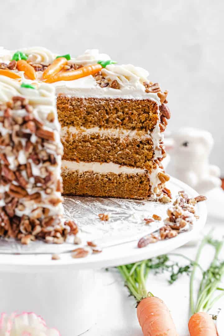 sliced cake on a cake stand