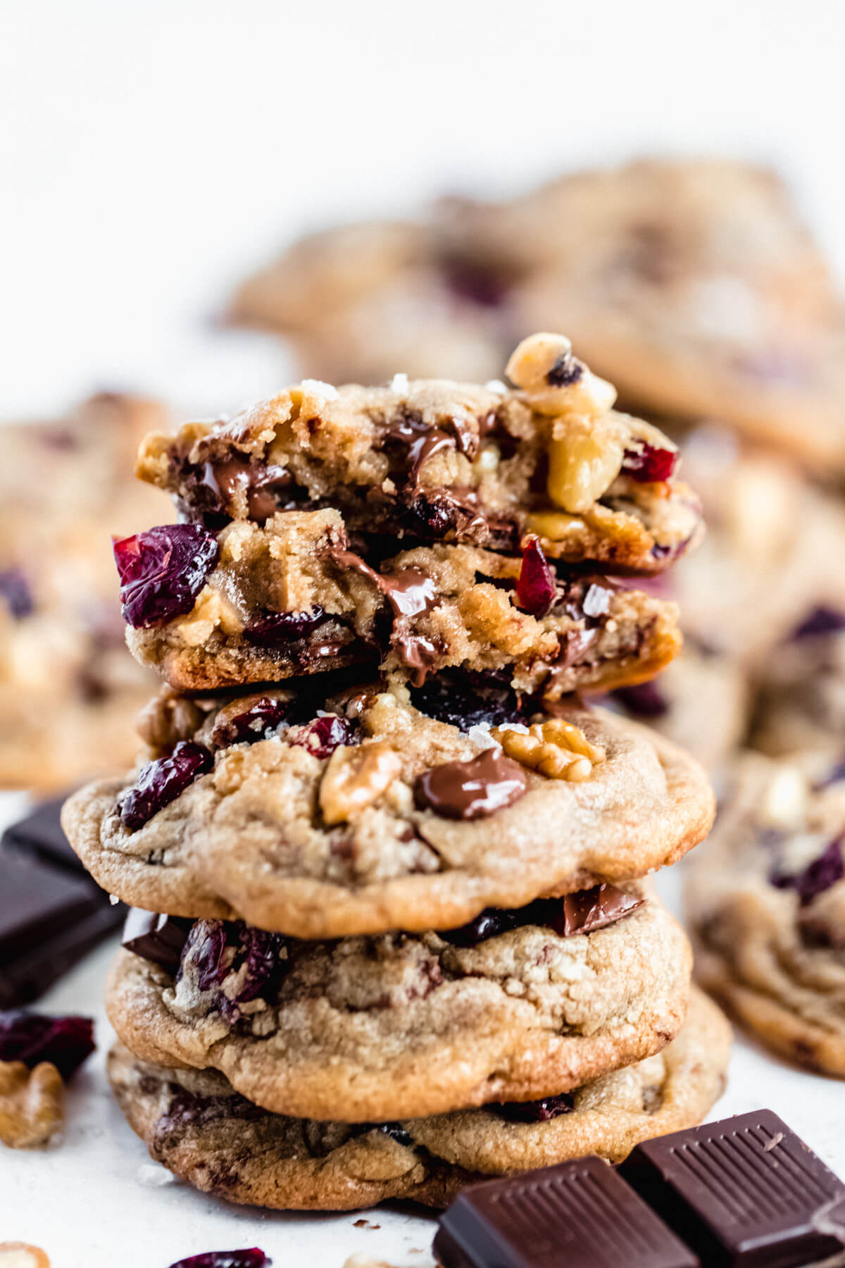 halved cookies stacked on three other cookies