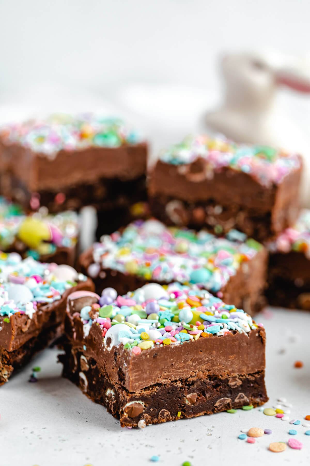 close up of fudge topped brownies
