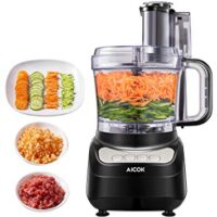 Food Processor 12-Cup, Aicok Food Processor Blender, Multi-Function Food Processor, 1.8L, 3 Speed Options, 2 Chopping Blades & 1 Disc, Safety Interlocking Design, 500W