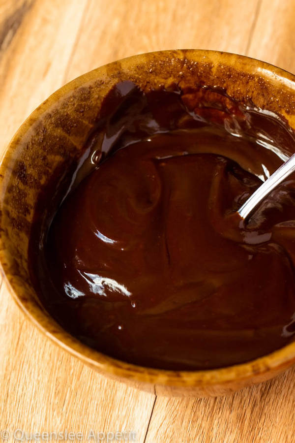 Bowl of chocolate peanut butter ganache