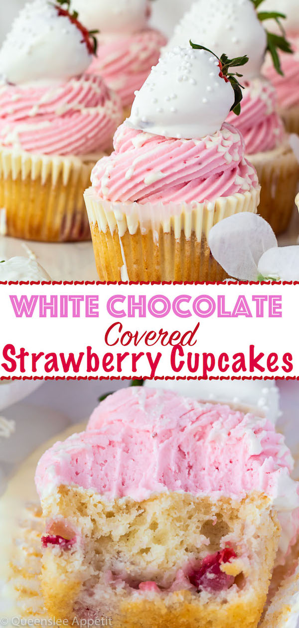 White Chocolate Covered Strawberry Cupcakes