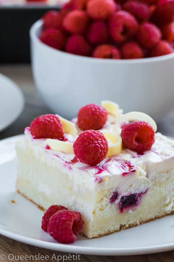 White Chocolate Raspberry Poke Cake