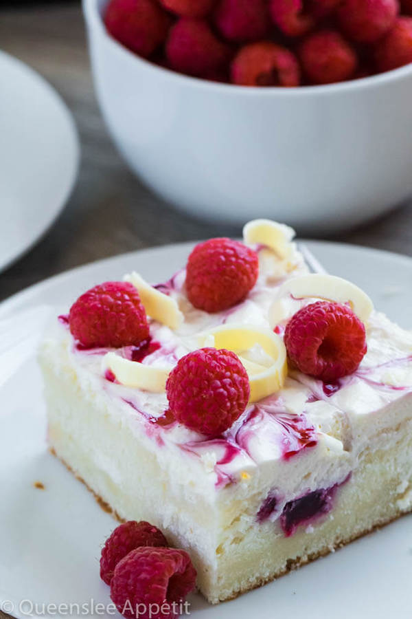 White Chocolate Raspberry Poke Cake