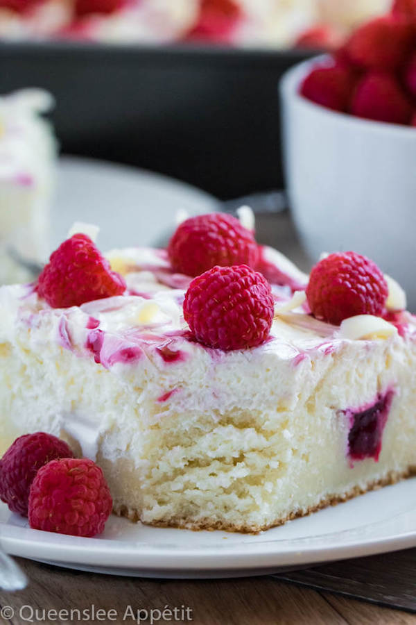 White Chocolate Raspberry Poke Cake