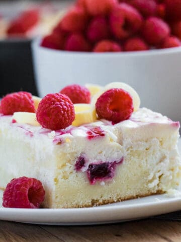 White Chocolate Raspberry Poke Cake