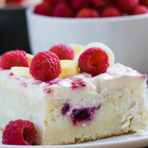 White Chocolate Raspberry Poke Cake