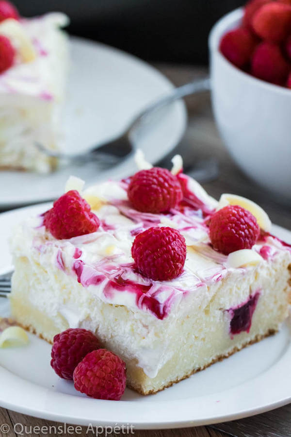 White Chocolate Raspberry Poke Cake