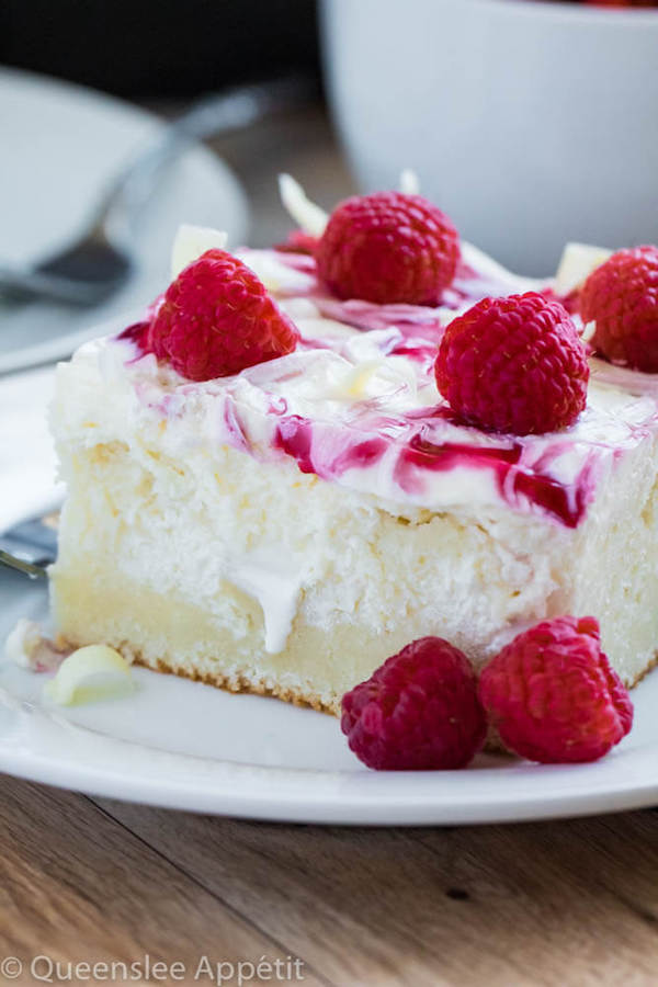 White Chocolate Raspberry Poke Cake ~ Recipe | Queenslee Appétit