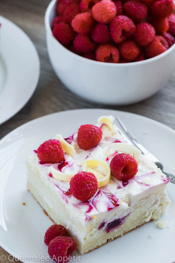 White Chocolate Raspberry Poke Cake