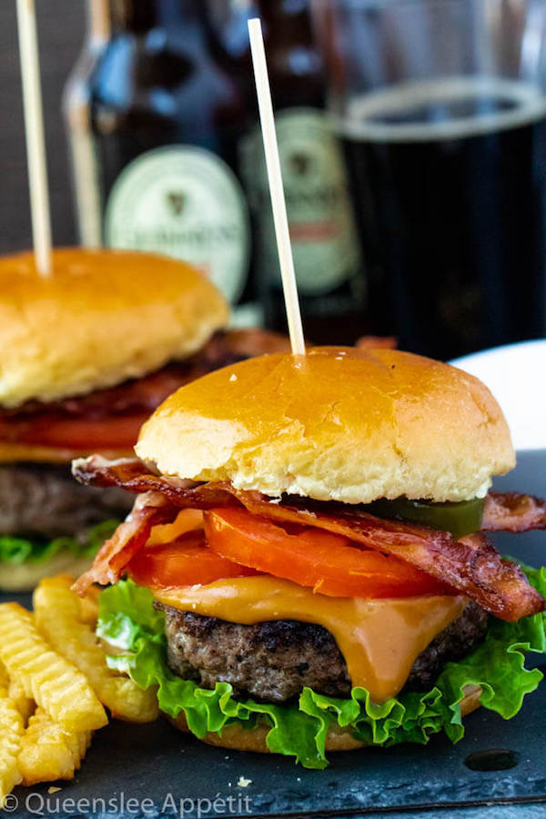 beer burgers with beer cheese sauce