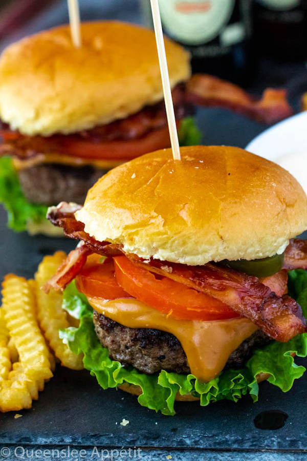 beer burgers with beer cheese sauce