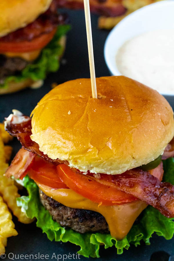 beer burgers with beer cheese sauce and brioche buns