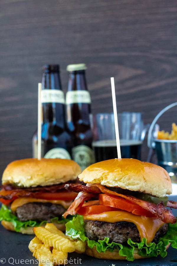 beer burgers with beer cheese sauce