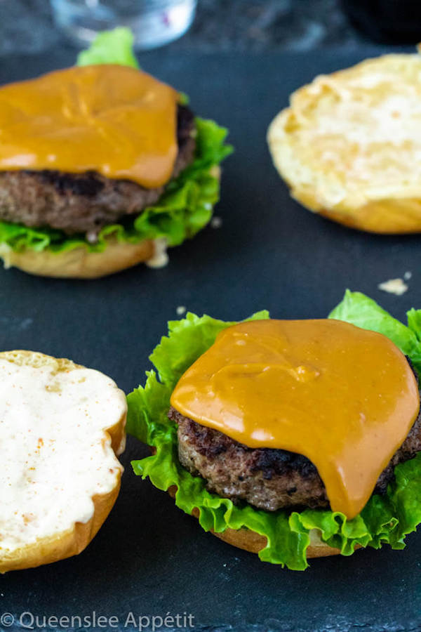 beer burgers with beer cheese sauce