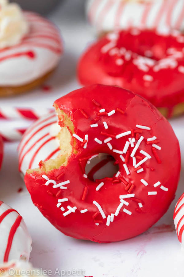 Red and White Vanilla Canada Day Donuts