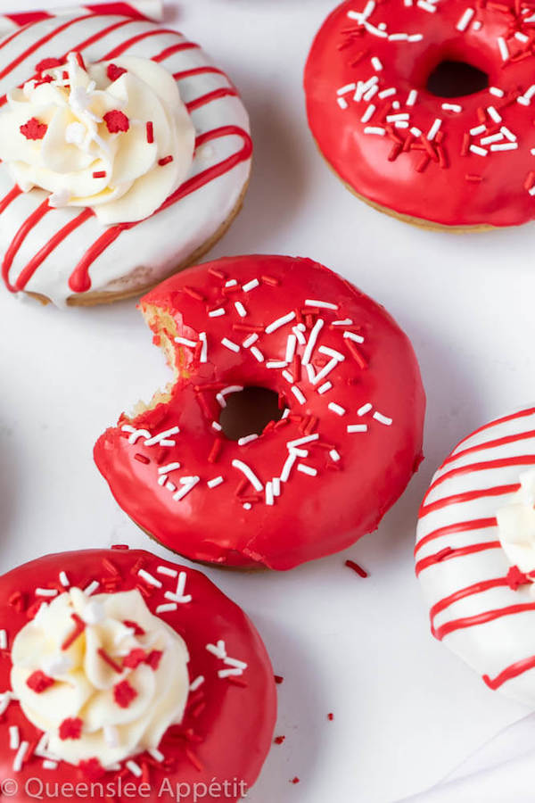 Red and White Vanilla Canada Day Donuts