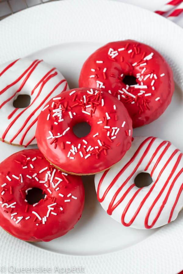 Red and White Vanilla Canada Day Donuts