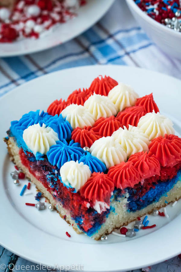 American flag sheet cake slice