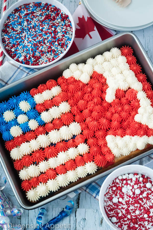 American and Canadian flag sheet cake