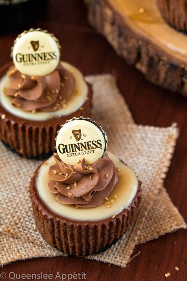 Mini Guinness Chocolate Cheesecakes with White Chocolate Baileys Ganache and Guinness Chocolate Whipped Cream