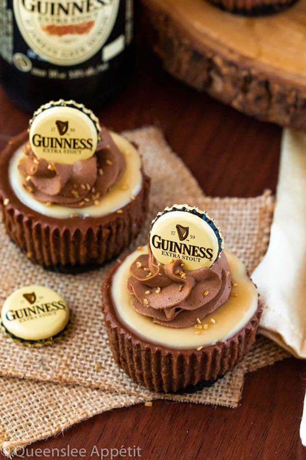 Mini Guinness Chocolate Cheesecakes with White Chocolate Baileys Ganache and Guinness Chocolate Whipped Cream