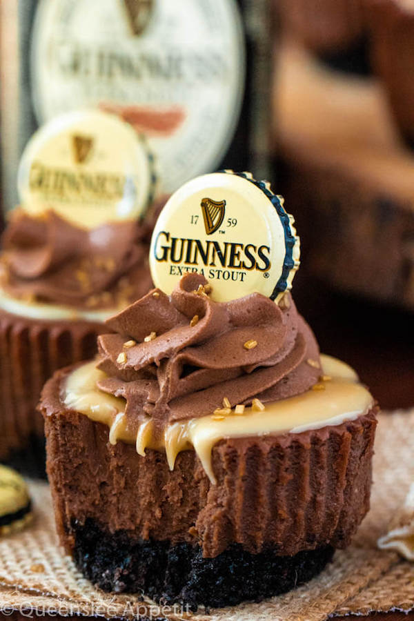Mini Guinness Chocolate Cheesecakes with White Chocolate Baileys Ganache and Guinness Chocolate Whipped Cream